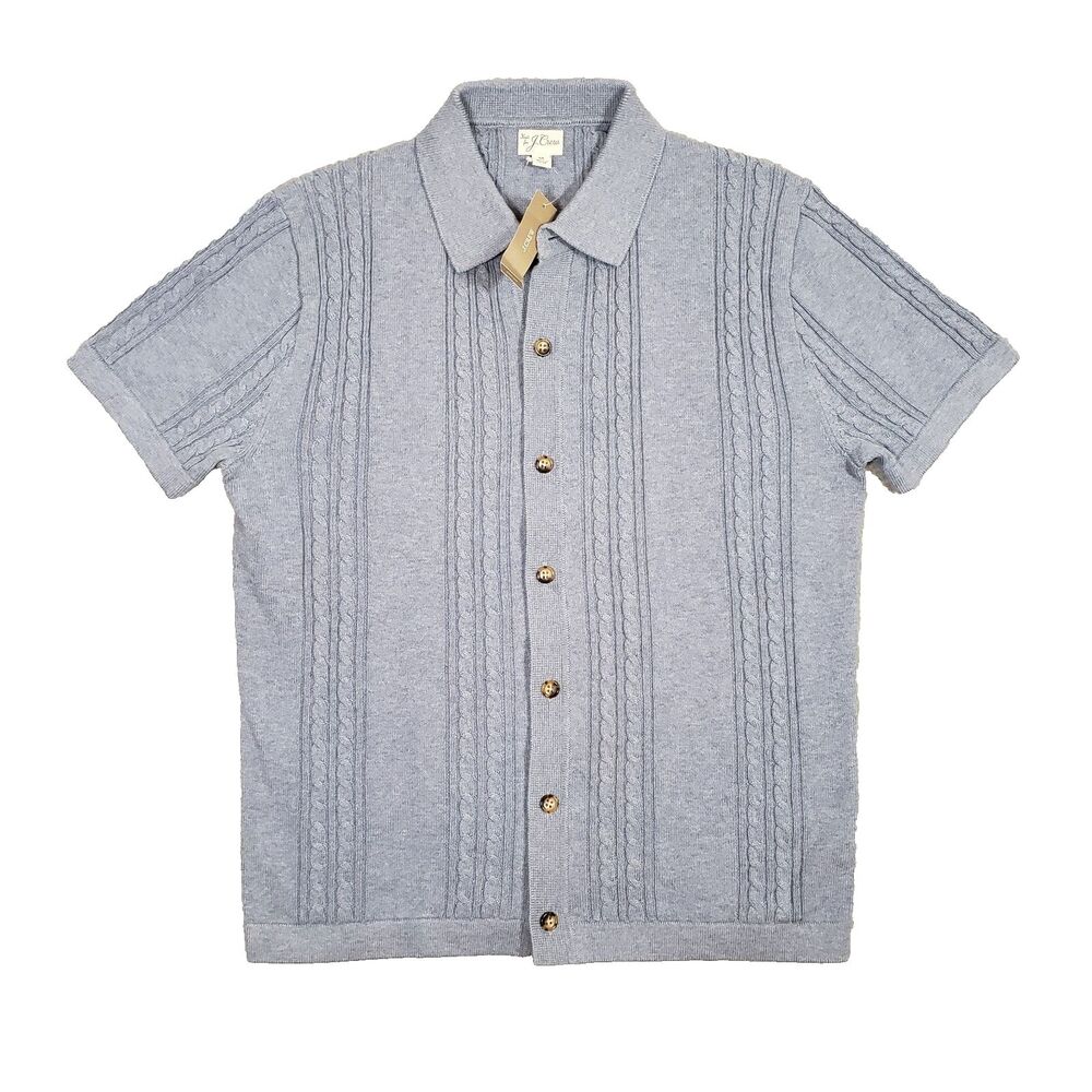 New! J.Crew Cable Knit Cardigan Sweater Polo Mens Medium Blue NWT‎ Bluestone